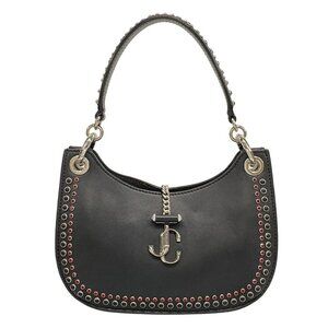 Auth JIMMY CHOO Varennes Hobo S Black Red Leather Handbag